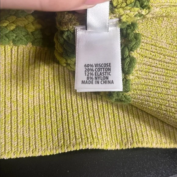 NWT St. John Bicolor‎ Textured Knit Crew Neck Sweater in Yellow/Green Size XS